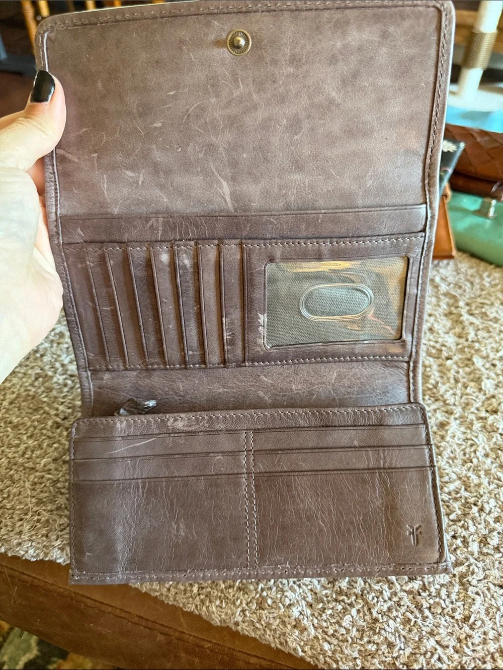Frye Melissa Distressed Gray Leather Continental Flap Wallet